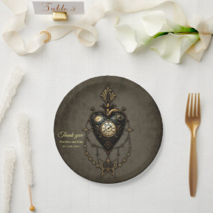 Steampunk heart paper plates