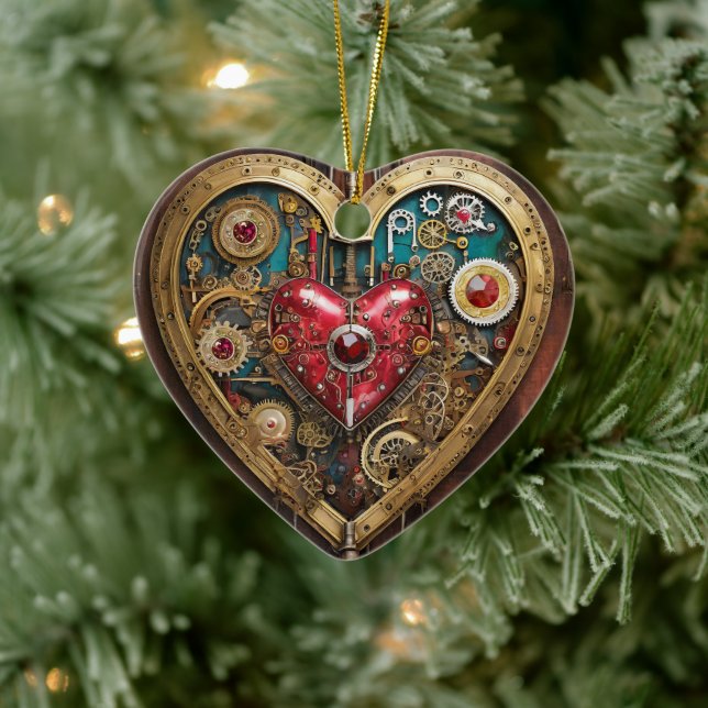 Steampunk Heart Rubies And Daggers For Warriors  Ceramic Ornament (Tree)