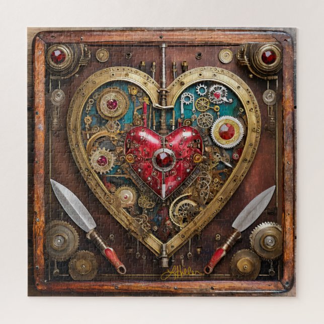 Steampunk Heart Rubies And Daggers For Warriors  Jigsaw Puzzle (Vertical)