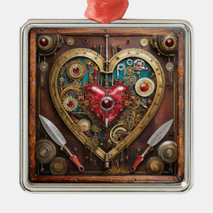 Steampunk Heart Rubies And Daggers For Warriors Metal Ornament