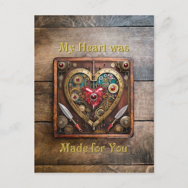 Steampunk Heart Rubies And Daggers For Warriors  Postcard (Front)