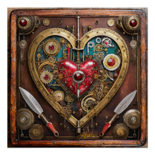 Steampunk Heart Rubies And Daggers For Warriors  Poster