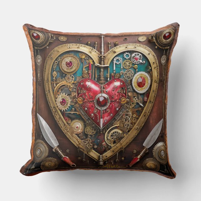 Steampunk Heart Rubies And Daggers For Warriors  Throw Pillow (Front)