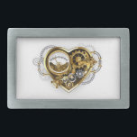 Steampunk Heart with a Manometer Belt Buckle<br><div class="desc">Mechanical,  volumetric,  steampunk heart with pressure gauge,  steel and gold gears on white background. Steampunk style.</div>