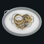 Steampunk Heart with a Manometer Belt Buckle<br><div class="desc">Mechanical,  volumetric,  steampunk heart with pressure gage,  steel and gold gears on white background. Steampunk style.</div>