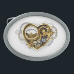 Steampunk Heart with a Manometer Belt Buckle<br><div class="desc">Mechanical,  volumetric,  steampunk heart with pressure gage,  steel and gold gears on white background. Steampunk style.</div>