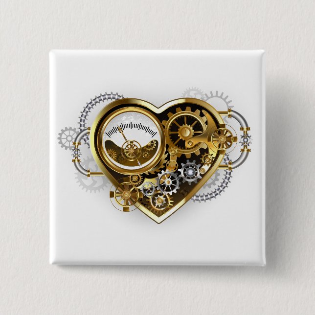Steampunk Heart with a Manometer Button (Front)