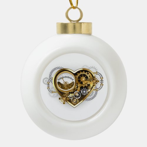 Steampunk Heart with a Manometer Ceramic Ball Christmas Ornament