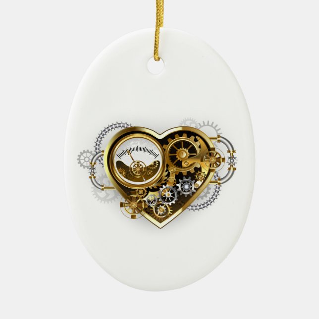 Steampunk Heart with a Manometer Ceramic Ornament (Front)