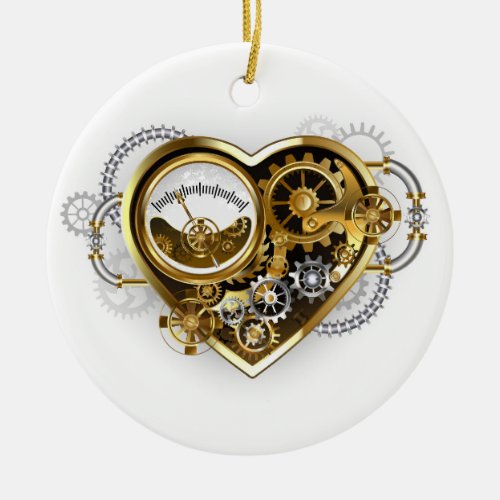 Steampunk Heart with a Manometer Ceramic Ornament