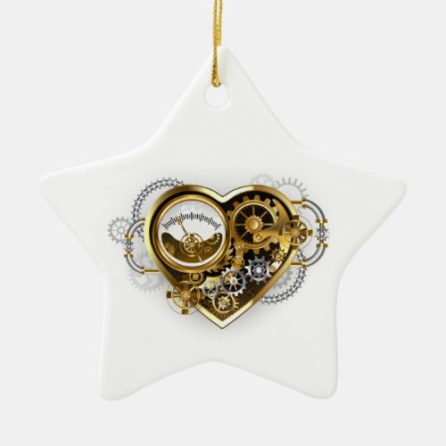 Steampunk Heart with a Manometer Ceramic Ornament