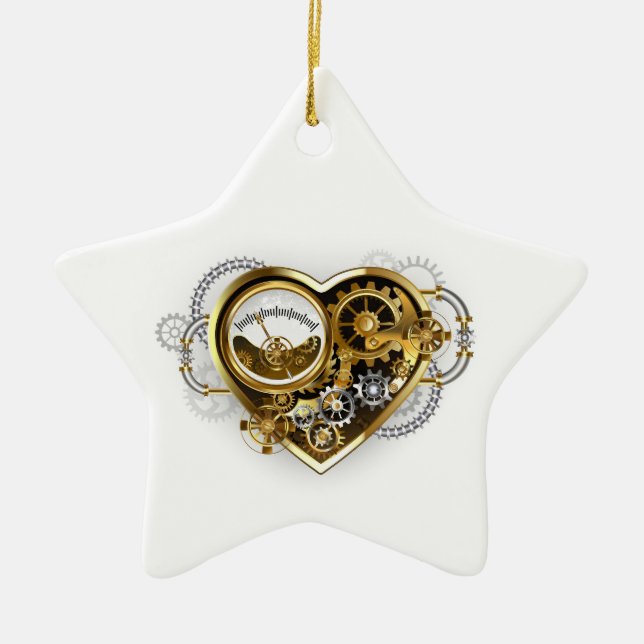 Steampunk Heart with a Manometer Ceramic Ornament (Front)