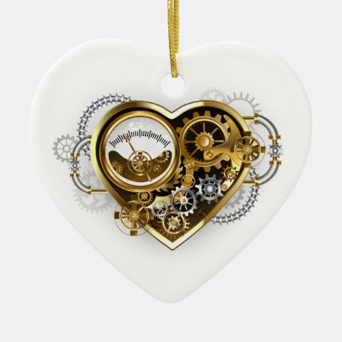 Steampunk Heart with a Manometer Ceramic Ornament