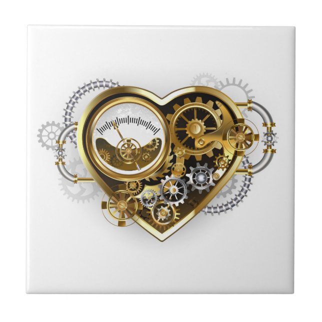 Steampunk Heart with a Manometer Ceramic Tile (Front)