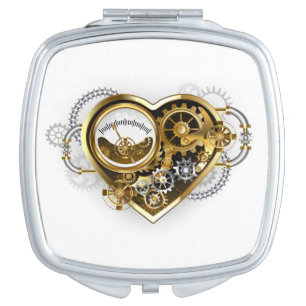 Steampunk Heart with a Manometer Compact Mirror