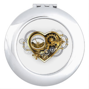 Steampunk Heart with a Manometer Compact Mirror