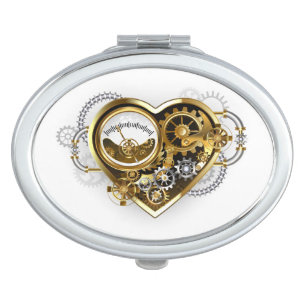 Steampunk Heart with a Manometer Compact Mirror