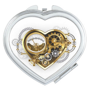 Steampunk Heart with a Manometer Compact Mirror