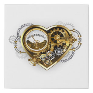 Steampunk Heart with a Manometer Faux Canvas Print