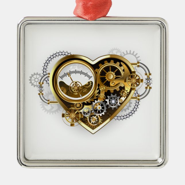 Steampunk Heart with a Manometer Metal Ornament (Front)