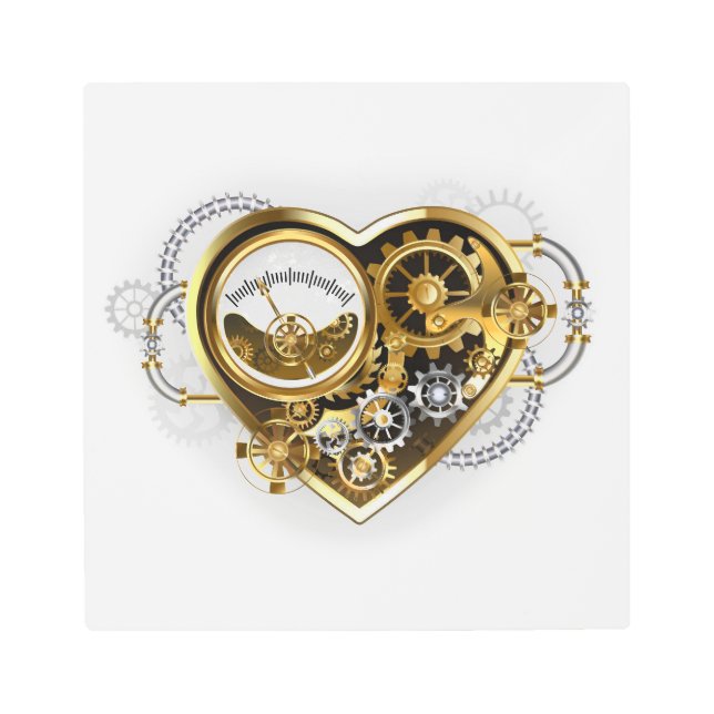 Steampunk Heart with a Manometer Metal Print (Front)