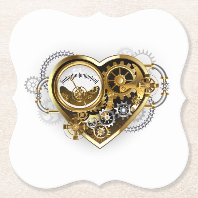 Steampunk Heart with a Manometer Paper Coaster (Front)
