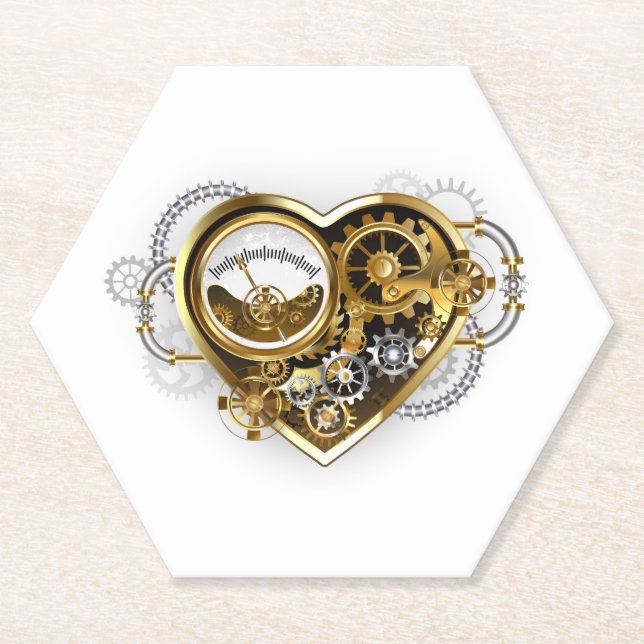 Steampunk Heart with a Manometer Paper Coaster (Front)