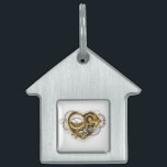 Steampunk Heart with a Manometer Pet ID Tag<br><div class="desc">Mechanical,  volumetric,  steampunk heart with pressure gage,  steel and gold gears on white background. Steampunk style.</div>