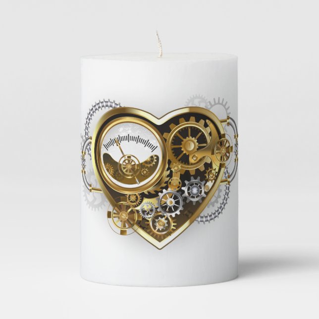 Steampunk Heart with a Manometer Pillar Candle (Front)