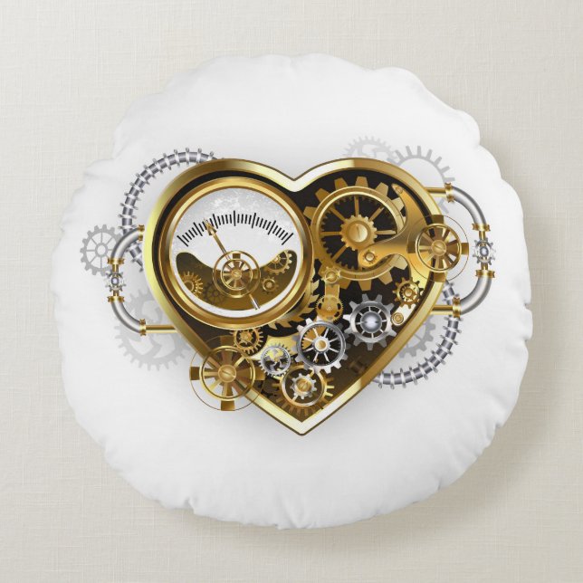 Steampunk Heart with a Manometer Round Pillow (Front)