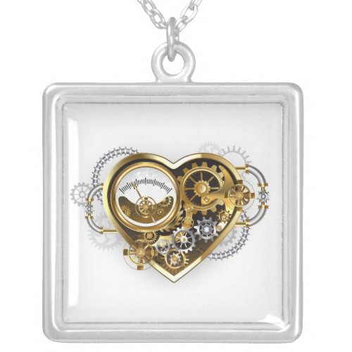 Steampunk Heart with a Manometer Silver Plated Necklace
