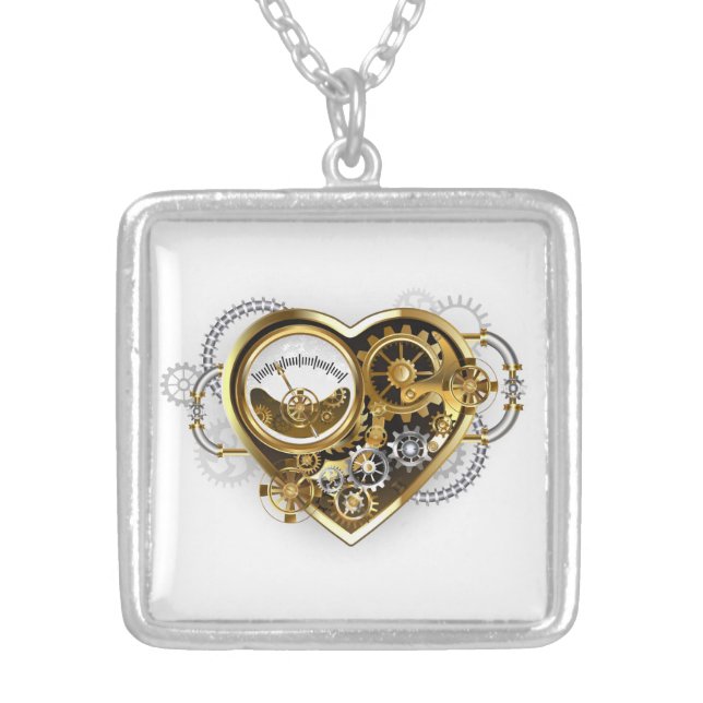 Steampunk Heart with a Manometer Silver Plated Necklace (Front)