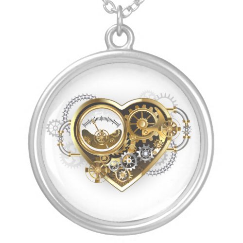 Steampunk Heart with a Manometer Silver Plated Necklace