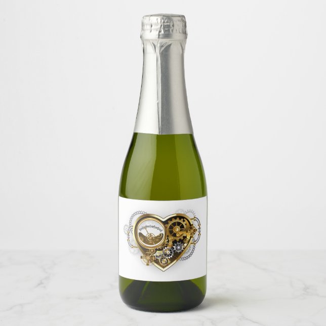 Steampunk Heart with a Manometer Sparkling Wine Label (Front)