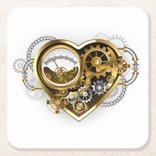 Steampunk Heart with a Manometer Square Paper Coaster