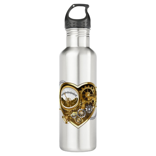 Steampunk Heart with a Manometer Stainless Steel Water Bottle (Front)