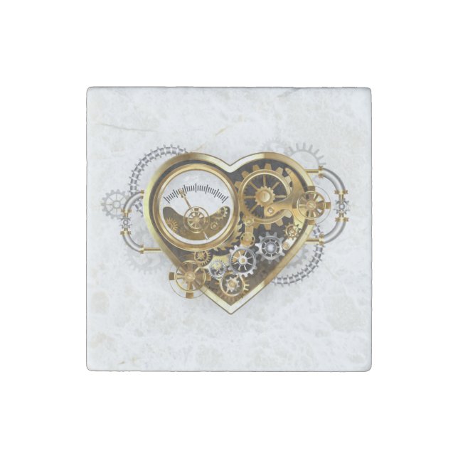 Steampunk Heart with a Manometer Stone Magnet (Front)