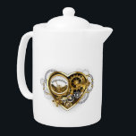 Steampunk Heart with a Manometer Teapot<br><div class="desc">Mechanical,  volumetric,  steampunk heart with pressure gauge,  steel and gold gears on white background. Steampunk style.</div>