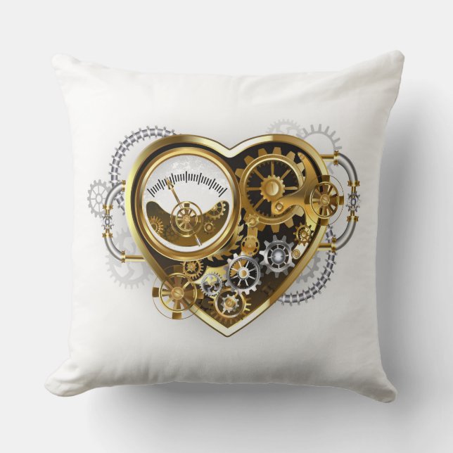 Steampunk Heart with a Manometer Throw Pillow (Front)