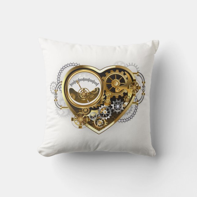 Steampunk Heart with a Manometer Throw Pillow (Front)