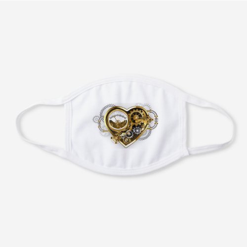 Steampunk Heart with a Manometer White Cotton Face Mask