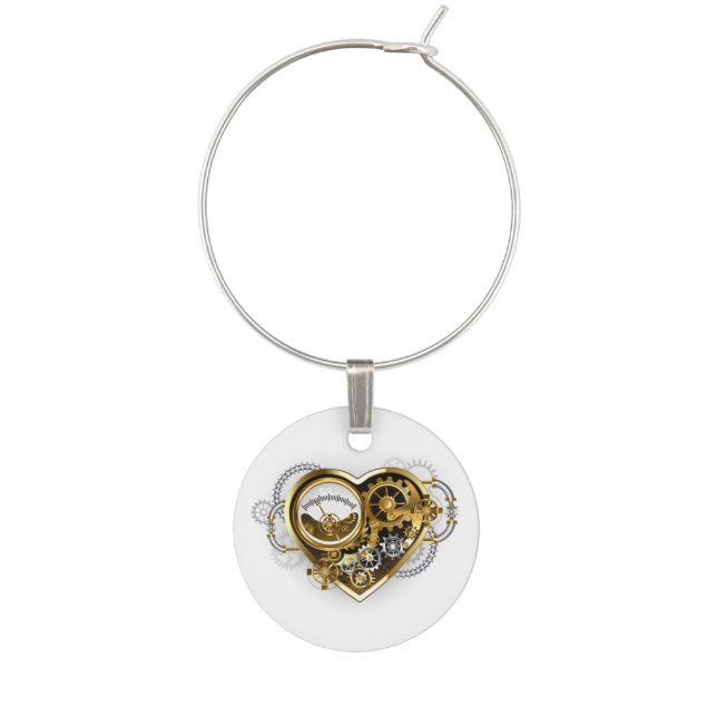 Steampunk Heart with a Manometer Wine Charm (Front)
