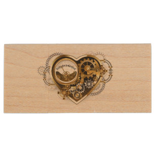 Steampunk Heart with a Manometer Wood Flash Drive