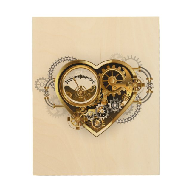 Steampunk Heart with a Manometer Wood Wall Art (Front)