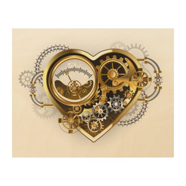 Steampunk Heart with a Manometer Wood Wall Art (Front)