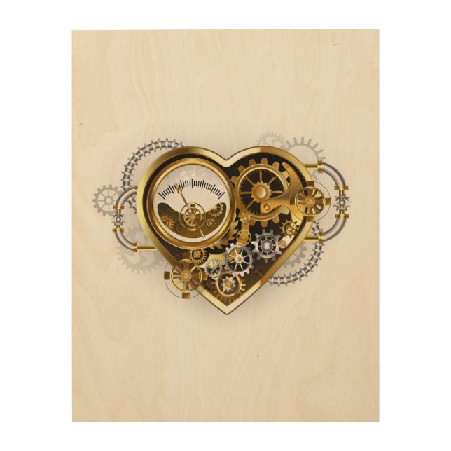 Steampunk Heart with a Manometer Wood Wall Art (Front)