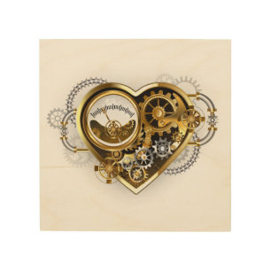 Steampunk Heart with a Manometer Wood Wall Art