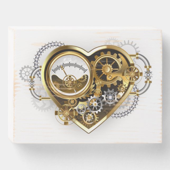 Steampunk Heart with a Manometer Wooden Box Sign (Front Horizontal)