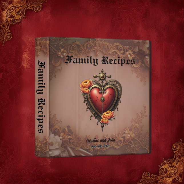 Steampunk Heart with Flowers. 3 Ring Binder (Creator Uploaded)