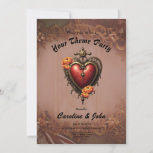 Steampunk Heart with Flowers.  Invitation